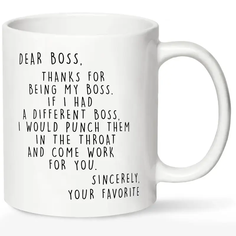 Funny Letter Pattern Coffee Mug, 1 Count Dear Boss Thanks for Being My Boss Mug, Creative Ceramic Gift Mugs, Birthday Gifts M...
