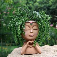 Resin Face Flower Pot, Girl Design Planter with Drainage Hole, Planter Pots, Succulent Pot Garden Accessories, Indoor & Outdo...