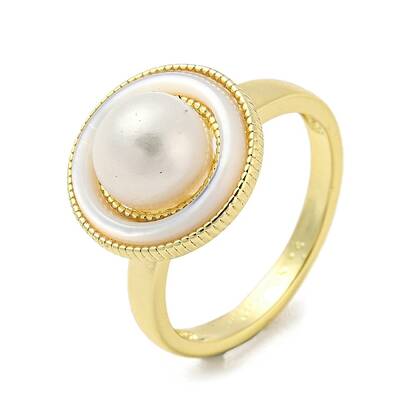 Natural Pear & Shell Flat Round Open Cuff Ring