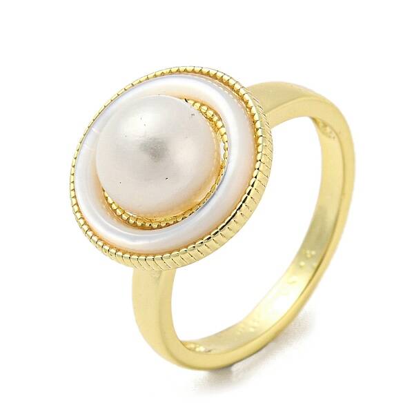 Natural Pear & Shell Flat Round Open Cuff Ring