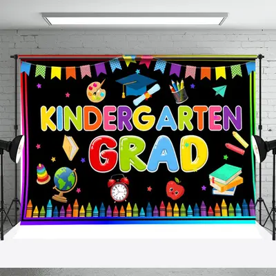 Colorful Crayon Study Stuff Star Graduation Backdrop - Aperturee