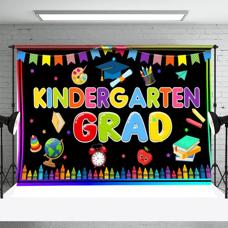Colorful Crayon Study Stuff Star Graduation Backdrop - Aperturee