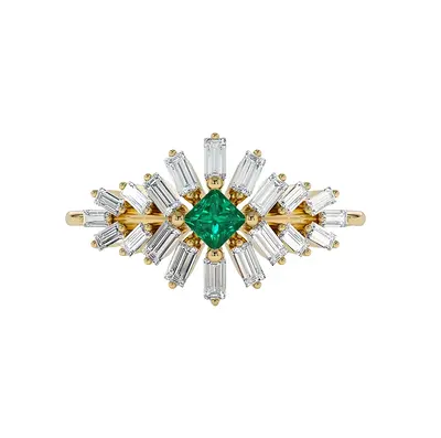10K Gold Baguette Diamond & Square Emerald Engagement Ring