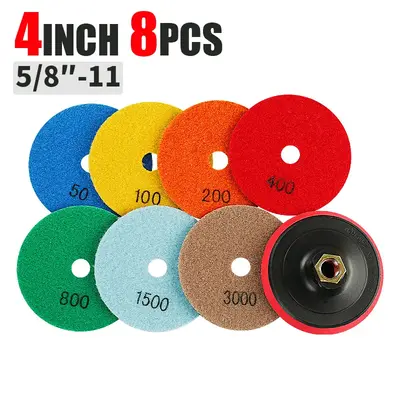 LOZLIN 8PCS 4Inch Dry Diamond Polishing Pads - for Marble, Granite & Stone - Angle Grinder Buffing Discs Set, No Water Needed...
