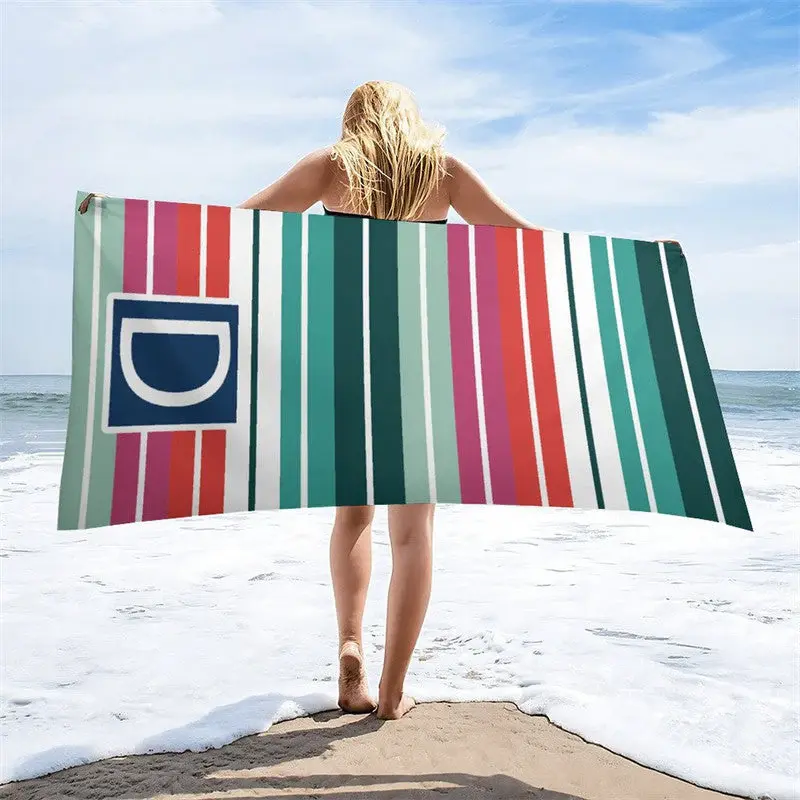 Colorful Mexican Stripe Initials Custom Beach Towel - Aperturee
