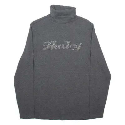 HARLEY DAVIDSON Womens Patterned Jumper Grey Roll Neck Tight Knit M