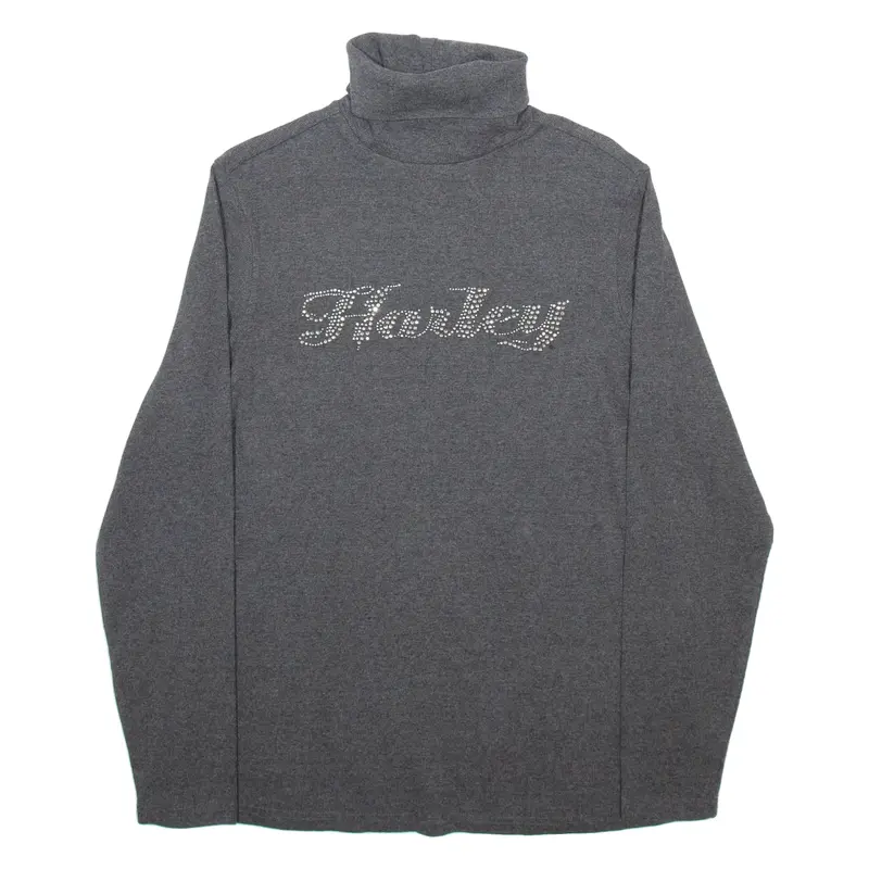 HARLEY DAVIDSON Womens Patterned Jumper Grey Roll Neck Tight Knit M
