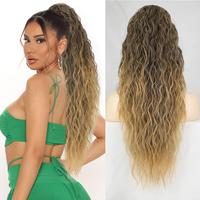 26 Inch Long Black Drawstring Ponytail Extension for Women Synthetic Long Curly Wavy Clip in Ponytail Hair Extensions for Dai...