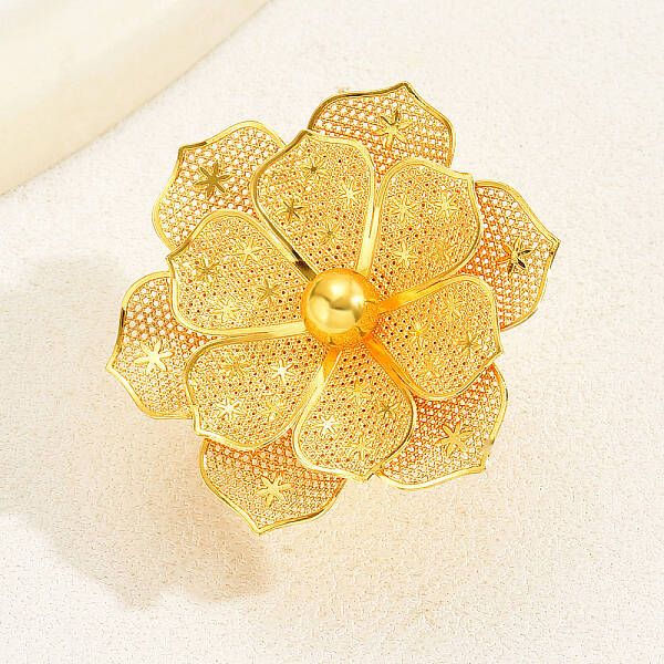Luxurious Iron Flower Open Cuff Ring for Women's Party Dressing