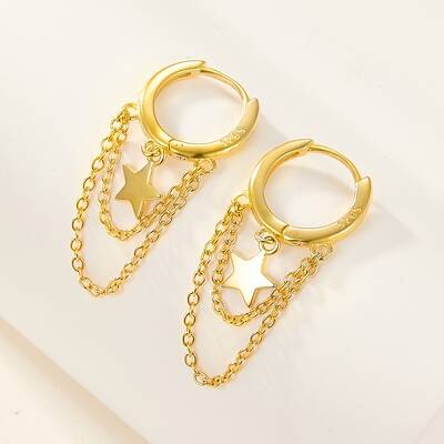 925 Sterling Silver Star & Chains Tassel Dangle Hoop Earrings for Women