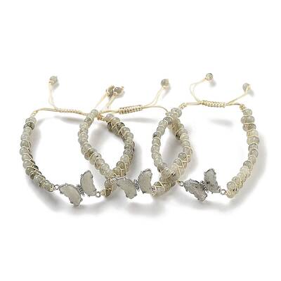 Natural Labradorite Braided Round Bead Bracelets