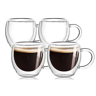 2.5oz Espresso Cups Set of 4 with Handle, Espresso Shot Glasses, Expresso Shots Cup,Clear Double Wall Insulated Espresso Mugs...