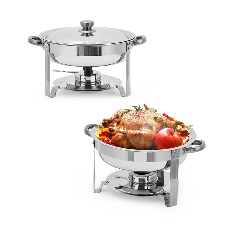 Garvee Heavy Duty 2 Pack 5QT Stainless Steel Round Chafing Dish Buffet Set - Stackable Catering Food Warmer with Lids for Par...