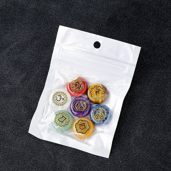 7Pcs Chakra Natural Tumbled Gemstone with Carved Rune Words