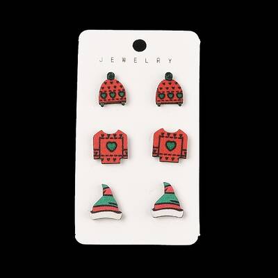 Christmas Theme Wood Stud Earrings
