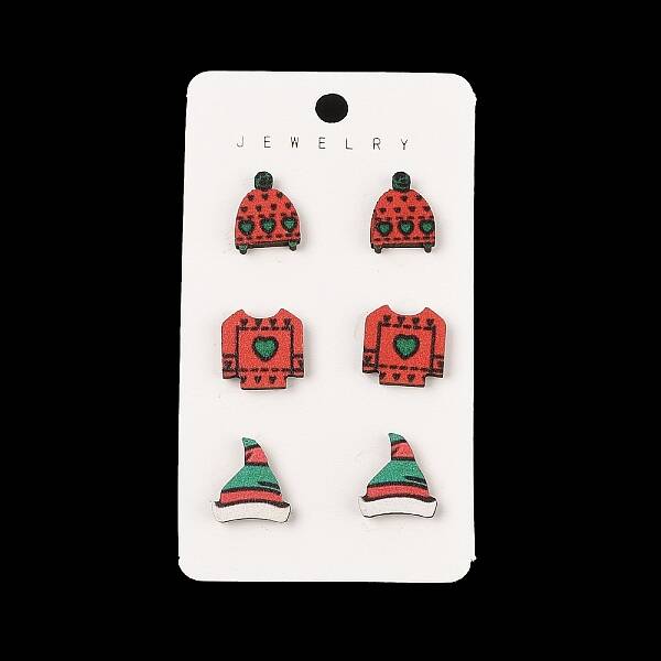 Christmas Theme Wood Stud Earrings