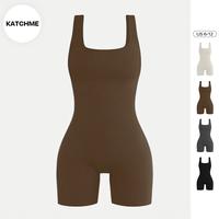 KatchMe Women's Athletic Thin Waist Ribbed Stretch Shaping Playsuit, Plain U Neck Sleeveless Tummy Control Shaping Bodysuit, ...