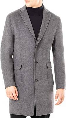 Classic Grey Wool Blend Men's Coat