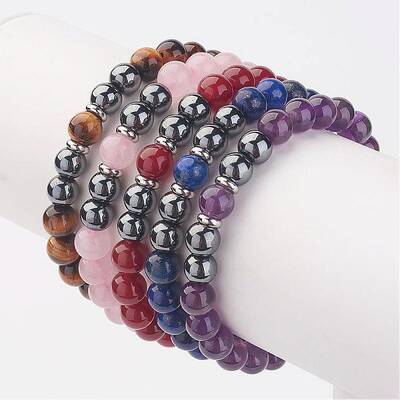 Non-Magnetic Synthetic Hematite Beaded Stretch Bracelets
