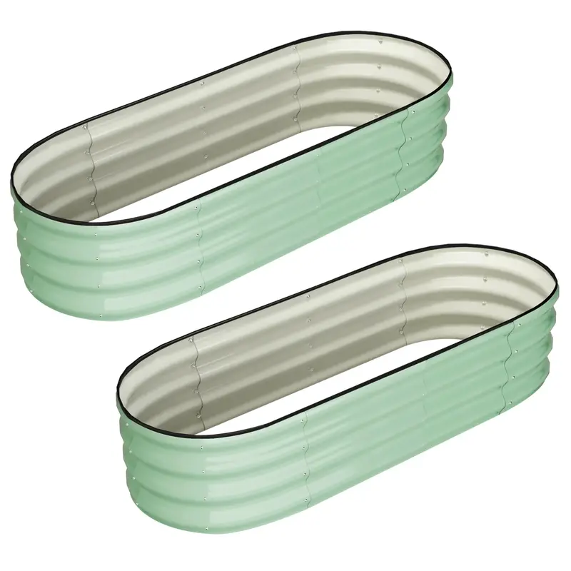 Garvee 2-Pack 4.5'x2'x2' Oval Galvanized Raised Garden Beds, Open Base Metal Planters, Large Outdoor Planter Boxes, Green