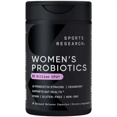 Sports Research Women's Probiotics with Prebiotics, 65 Billion CFU - Vegan Capsules, Probiotics for Women with Cranberry - No...