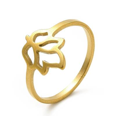 Ion Plating(IP) 201 Stainless Steel Hollow Out Leaf Finger Ring for Women