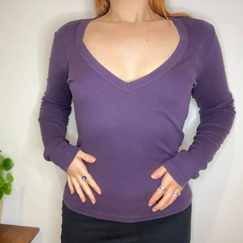 Gas V-neck Long Sleeve T-Shirt - Medium Purple Cotton