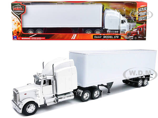 Peterbilt 379 Truck with Dry Goods Trailer White Long Haul Trucker Series 1/32 Diecast Model by New Ray