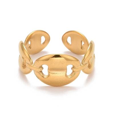 Ion Plating(IP) 304 Stainless Steel Coffee Bean Open Cuff Ring for Women