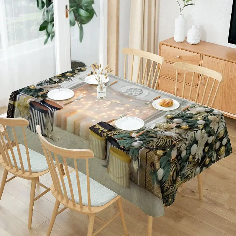 Glitter Light Tree White Wall Christmas Tablecloth - Aperturee