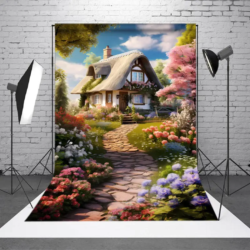 Stone Road Country House Cherry Tree Spring Backdrop - Aperturee