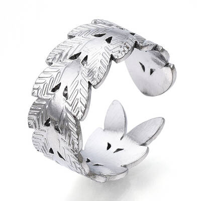 Non-Tarnish 304 Stainless Steel Leaf Open Cuff Ring for Women