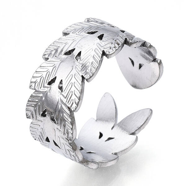 Non-Tarnish 304 Stainless Steel Leaf Open Cuff Ring for Women