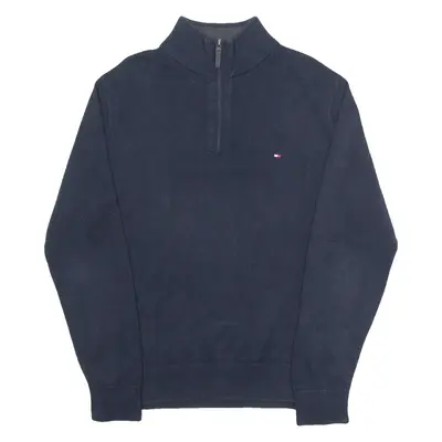 TOMMY HILFIGER Mens Jumper Blue 1/4 Zip Tight Knit L