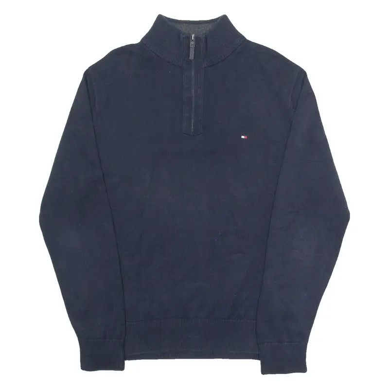 TOMMY HILFIGER Mens Jumper Blue 1/4 Zip Tight Knit L