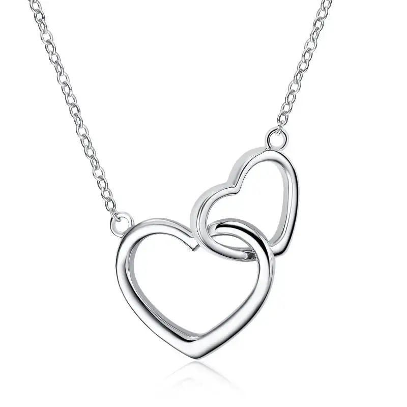 Sterling Silver Heart With Heart Pendant Necklace For Women