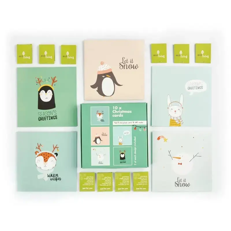 10 Recycled Christmas Cards - 10 Trees Planted (FSC ) | Style: Cute Animals