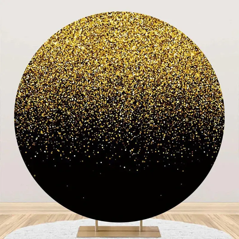 Round Black Gold Particles Glitter Birthday Backdrop - Aperturee