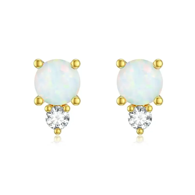 14K Gold Opal With Moissanite Couple & Grandmother Stud Earrings