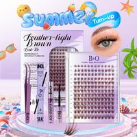 Brown Lash Kit Invisible Band 144 pcs Manga Lashes Individual with Lash Bond and Seal Easy Removal Eyelash Extension Kit (8-1...