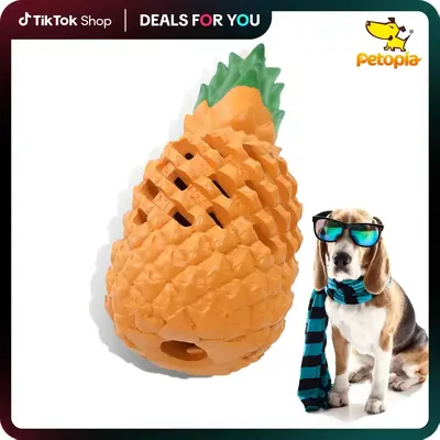 [Dealsforyoudays]Petopia Pineapple Dog Chew Toys for Aggressive Chewers Tough Natural Rubber Fruit Shaped Toy for Small Mediu...