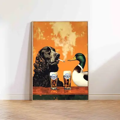 Dogs with Attitude with beer Vintage Poster Unframed, Art Funny Retro Whimsical Print, Cabin Wall Decor Outdoor Illustration ...