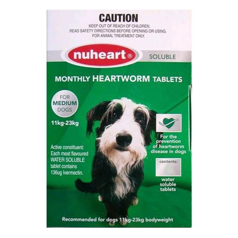 Nuheart Generic Heartgard For Medium Dogs 26-50lbs (Green) 6 Tablets