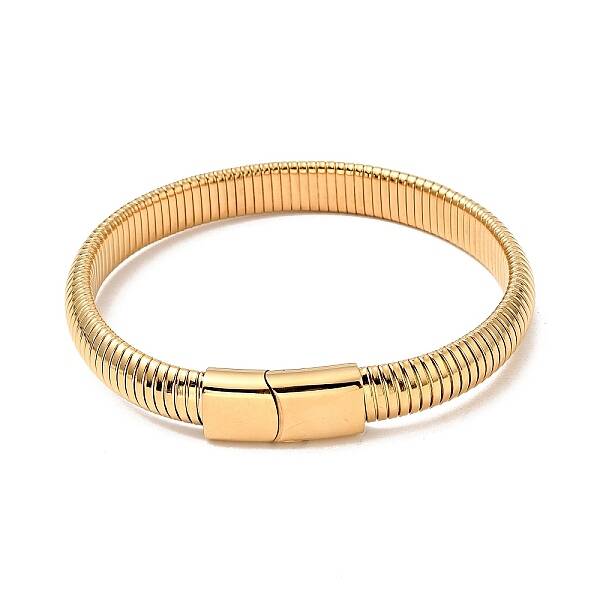 Ion Plating(IP) 304 Stainless Steel Stretch Flat Snake Chain Bracelet with Magnetic Clasp for Men Women
