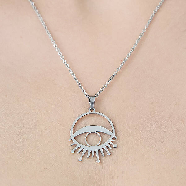 Non-Tarnish 201 Stainless Steel Hollow Eye Pendant Necklace