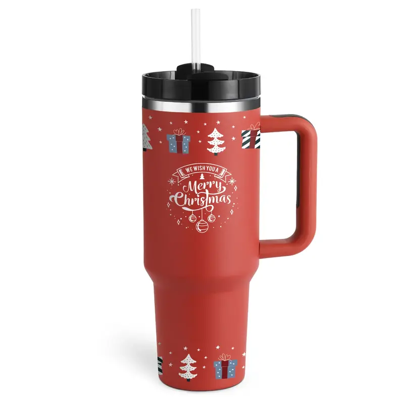 40 Oz Tumbler With Handle Straw Insulated, Stainless Steel Spill Proof Vacuum Coffee Cup Tumbler With Lid Tapered Mug Gifts F...
