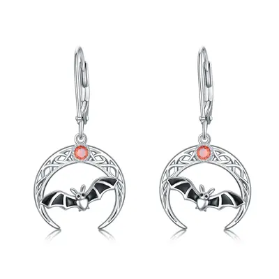 Sterling Silver Cubic Zirconia Bat & Moon Drop Earrings