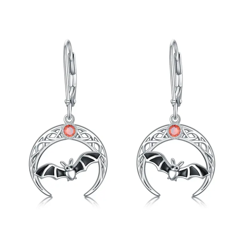Sterling Silver Cubic Zirconia Bat & Moon Drop Earrings