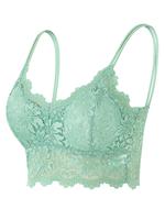 Women's Double Straps Wireless Lace Bra, Fitted Scallop Trim Push Up Lingerie Top, Summer Bralette for Daily Wear, Elegant B...