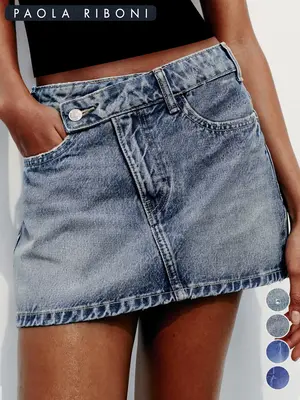 Women's Plain Overlap Waist Zipper Fly Denim Skirt, Casual Button Pocket Mini Skirt for Daily Wear, Ladies Bottoms for All Se...